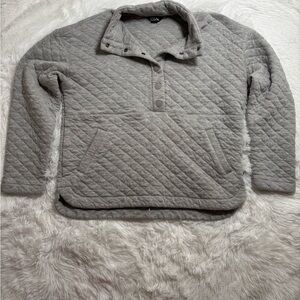 Eddie Bauer Heather Gray Quilted Pullover Snap Neck Sweatshirt Size M